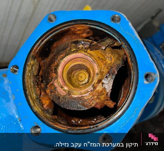 שסתום מתכת חלוד בצינור כחול